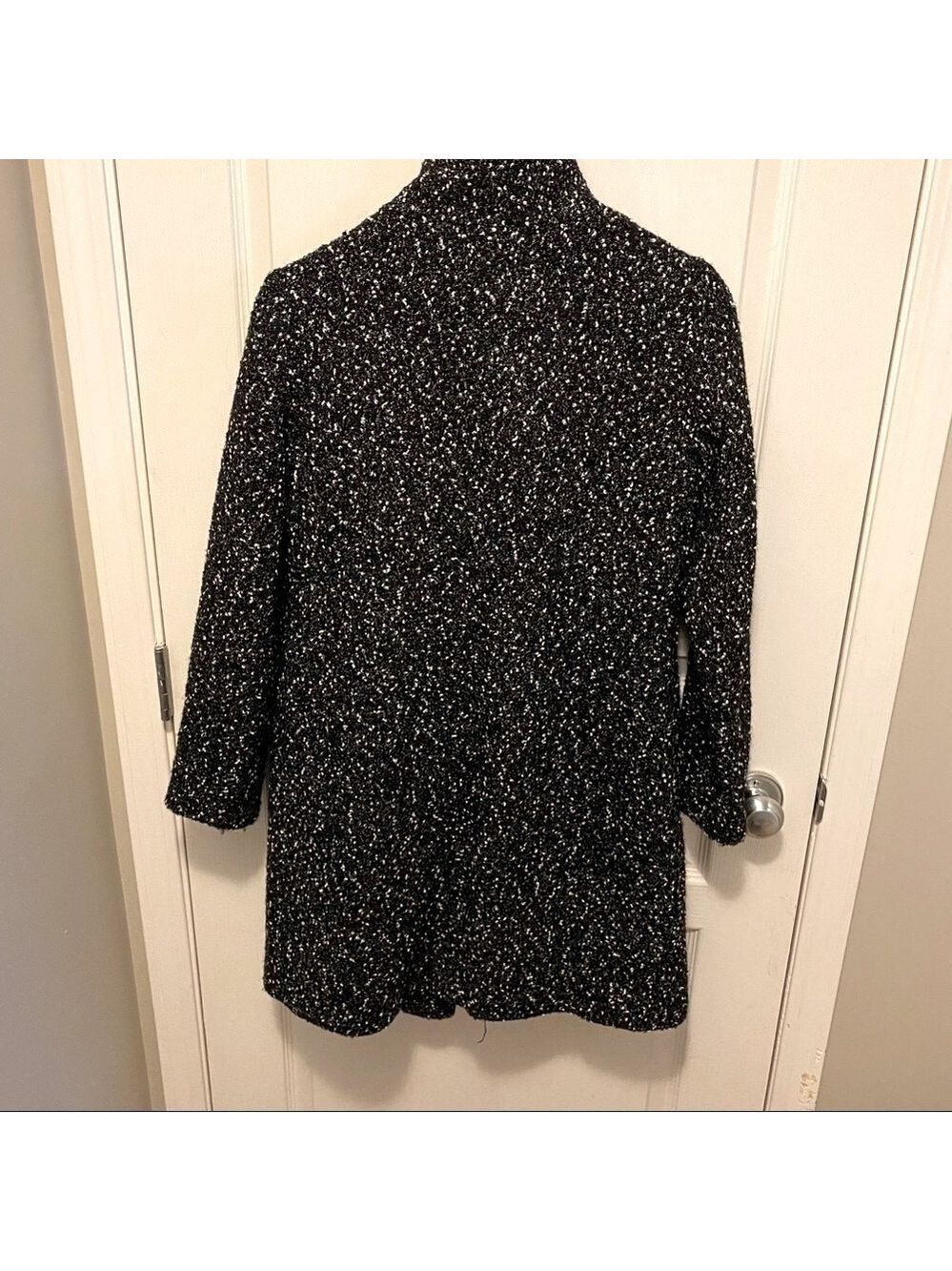 Club Monaco. Tweed Funnel Neck Wool blend coat. Black and white. - Picture 11 of 15